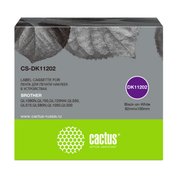 Картридж ленточный Cactus CS-DK11202 DK-11202 черный для Brother P-touch QL-500, QL-550, QL-700, QL-800