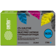 Картридж струйный Cactus CS-3JA27AE 963XL голуб.пигм. (25.5мл) для HP OfficeJet Pro 9010/9010e/9012/9014/9015/9016/9019