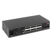 Управляемый коммутатор уровня L2+ с поддержкой PoE 802.3af/at, 24 порта 10/100/1000BASE-T PoE, 4 порта 100/1000BASE-X SFP, 4K VLAN, 16K MAC адресов, консольный порт, встроенный БП разъем питания на задней панели, 100-240В AC, размеры ШхГхВ (440x280x4