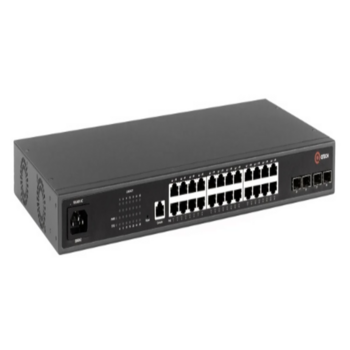 Управляемый коммутатор уровня L2+ с поддержкой PoE 802.3af/at, 24 порта 10/100/1000BASE-T PoE, 4 порта 100/1000BASE-X SFP, 4K VLAN, 16K MAC адресов, консольный порт, встроенный БП разъем питания на задней панели, 100-240В AC, размеры ШхГхВ (440x280x4