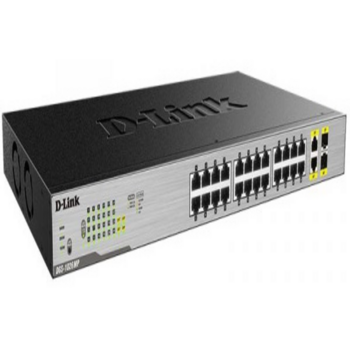 Коммутатор D-Link DGS-1026MP/B1A, L2 Unmanaged Switch with 24 10/100/1000Base-T ports and 2 100/1000Base-T SFP combo-ports (24 PoE ports 802.3af/802.3at (30 W), PoE Budget 370).8K Mac address, Auto-sensing, 802