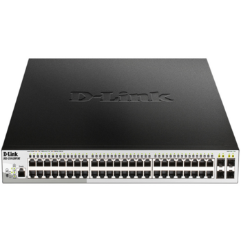 Коммутатор Коммутатор/ DGS-1210-52MP/ME/B Managed L2 Metro Ethernet Switch 48x1000Base-T PoE, 4x1000Base-X SFP, PoE Budget 370W, Surge 6KV, CLI, RJ45 Console, Dying Gasp