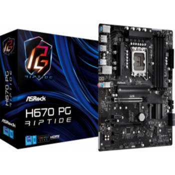 Материнская плата H670 PG Riptide, Socket 1700, Intel®H670, 4xDDR4-3200, HDMI+DP, 2xPCI-Ex16, 3xPCI-Ex1, 4xSATA3 (RAID 0/1/5/10), 3xM.2, 8 Ch Audio, GLan, (2+2)xUSB2.0, (5+4)xUSB3.2, (1+1)xUSB3.2 Type-C™, 1xPS2, ATX, R