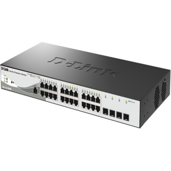 Коммутатор Коммутатор/ DGS-1210-28P/ME/B Managed L2 Metro Ethernet Switch 24x1000Base-T PoE, 4x1000Base-X SFP, PoE Budget 193W, Surge 6KV, CLI, RJ45 Console, Dying Gasp
