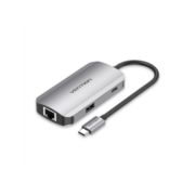 Usb-концентратор Vention USB-C to USB 3.0x3/RJ45/PD Hub 0.15M Gray Aluminum Alloy Type