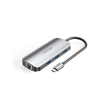 Usb-концентратор/хаб Vention USB-C to HDMI/USB 3.0x3/RJ45/PD Docking Station 0.15M Gray Aluminum Alloy Type