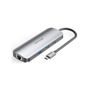 Док-станция Vention Multi-function USB-C to HDMI/USB3.0x3/RJ45/SD/TF/PD Docking Station 0.15M Gray Aluminum Alloy Type