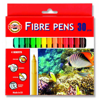 Фломастеры Koh-I-Noor Fish 1002 771002CJ05KS трехгр. Вентилируемый смываемые 30цв. коробка с европодвесом