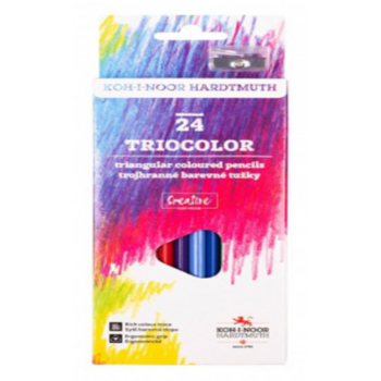 Карандаши цв. Koh-I-Noor TrioColor 3134 3134024011KS трехгран. дерево цветной корпус 24цв. коробка/европод. 24 карандаша + точилка