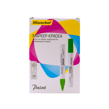 Маркер лаковый Silwerhof Paint круг. пулевидный пиш. наконечник 2-4мм металический корпус зеленый коробка картонная