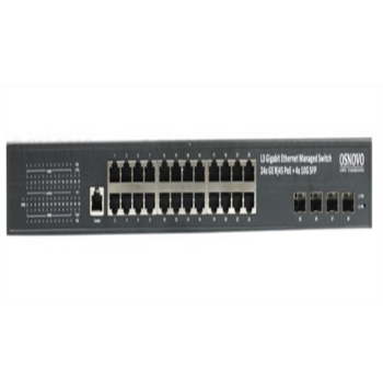 PoE Коммутатор OSNOVO SW-24G4X-1L Управляемый L3 PoE коммутатор на 24xGE RJ-45 c PoE + 4х10G SFP+ порта. Порты: 2 x GE (10/100/1000 Base-T) с PoE (до 90W, A+B) + 22 x GE (10/100/1000 Base-T) с PoE (до 30W), 4 x 1G/