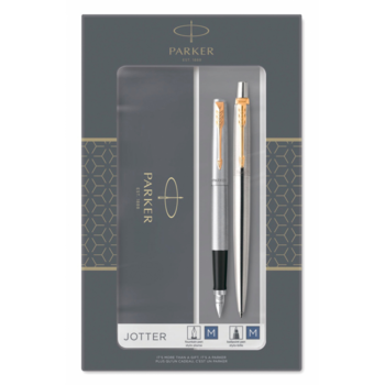 Набор ручек Parker Jotter Core FK691 (2093257) Stainless Steel GT сталь нержавеющая подар.кор. ручка перьевая, ручка шариковая сменный стержень 1стерж. стреловидный пиш. наконечник кругл.
