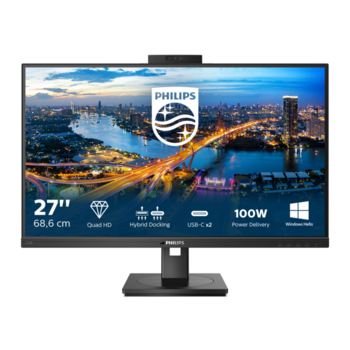 Монитор LCD 27'' 16:9 2560х1440(WQHD) IPS, nonGLARE, 75 Hz, 350 cd/m2, H178°/V178°, 1000:1, 50М:1, 16.7M, 4ms, HDMI, DP, 2xUSB-C, USB-Hub, Height adj, Pivot, Tilt, Swivel, Speakers, Camera, 3Y, Black