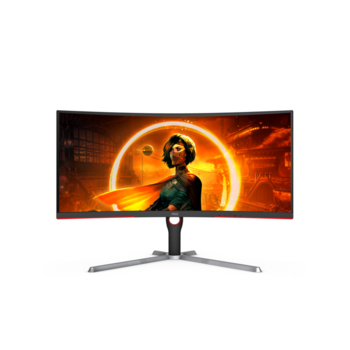 Монитор LCD 34'' [21:9] 3440x1440(UWQHD) VA, Curved, nonGLARE, Нет, 165 Гц, 300cd/m2, H178°/V178°, 3000:1, 80M:1, 16,7 миллионов цветов, 1ms, VGA, 2xHDMI, 2xDP, USB-Hub, Height adj, Tilt, Swivel, Speakers, Curved, 2Y, Black-Red