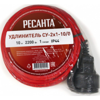 Удлинитель силовой Ресанта СУ-2х1-10/0 (IP44) (61/118/1) 2x1.0кв.мм 4розет. 40м ПВС катушка оранжевый