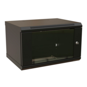 Шкаф коммутационный WRline (WR-TW-0645-GP-RAL9004) настенный 6U 600x450мм пер.дв.стекл 2 бок.пан. 60кг черный 370мм 367мм IP20 сталь