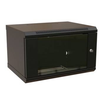 Шкаф коммутационный WRline (WR-TW-0645-GP-RAL9004) настенный 6U 600x450мм пер.дв.стекл 2 бок.пан. 60кг черный 370мм 367мм IP20 сталь