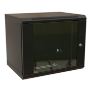 Шкаф коммутационный WRline (WR-TW-1545-GP-RAL9004) настенный 15U 600x450мм пер.дв.стекл 2 бок.пан. 60кг черный 370мм 775мм IP20 сталь