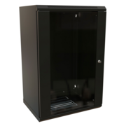 Шкаф коммутационный WRline (WR-TW-1866-GP-RAL9004) настенный 18U 600x600мм пер.дв.стекл 2 бок.пан. 60кг черный 520мм 908мм IP20 сталь