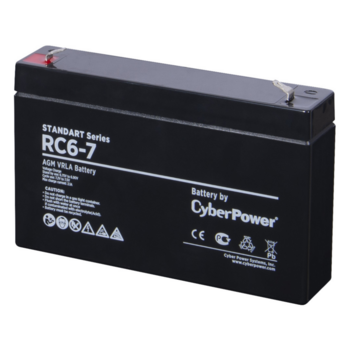 Аккумуляторная батарея SS CyberPower RC 6-7 / 6 В 7 Ач Battery CyberPower Standart series RС 6-7, voltage 6V, capacity (discharge 20 h) 7Ah, max. discharge current (5 sec) 105A, max. charge current 2.1A, lead-acid type AGM, terminals F1, LxWxH 151x34x94mm