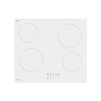 Встраиваемая варочная панель электрическая EVELUX Варочная панель электрическая, стеклокерамика, Hi Light, 60 см, 4 конфорки, сенсорное управление, 9 уровней мощности, таймер 1-99 мин, блокировка управления, защитное отключение, 6000 Вт, белое стекло E