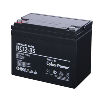 Аккумуляторная батарея SS CyberPower RC 12-33 / 12 В 33 Ач Battery CyberPower Standart series RС 12-33, voltage 12V, capacity (discharge 20 h) 33Ah, max. discharge current (5 sec) 330A, max. charge current 9.9A, lead-acid type AGM, terminals under bolt M6