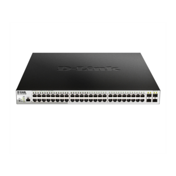 Коммутатор Коммутатор/ DGS-1210-52P/ME/B Managed L2 Metro Ethernet Switch 48x1000Base-T PoE, 4x1000Base-X SFP, PoE Budget 193W, Surge 6KV, CLI, RJ45 Console, Dying Gasp