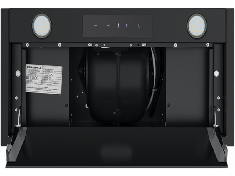ВЫТЯЖКА MAUNFELD FANTASY LIGHT 60 Black ВЫТЯЖКА MAUNFELD FANTASY LIGHT 60 Black/ ширина 600 мм, полновстраиваемая, сенсорное управление, 3 скорости, 800 м3/ч, 40 дБ, светодиодное LED освещение, опция: угольный фильтр CF190C, черный цвет