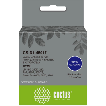 Картридж ленточный Cactus CS-D1-45017 45017 черный/красный для Dymo LM 160, 210D, 280, PnP, 420P, 500 TS; Rhino Pro 6000, 5200, 4200