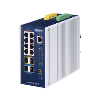 коммутатор коммутатор/ PLANET IGS-6329-8UP2S2X IP30 DIN-rail Industrial L3 8-Port 10/100/1000T 802.3bt PoE + 2-port 1G/2.5G SFP + 2-Port 10G SFP+ Full Managed Switch (-40 to 75 C, 8-port 95W PoE++, 802.3bt/PoH/Force modes, DIDO, ERPS Ring, 1588 PTP TC, Mo