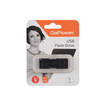 Флеш-накопитель Флеш-накопитель/ Флеш-накопитель GoPower SLIDER 4GB USB2.0 пластик черный матовый (1/50/1000)