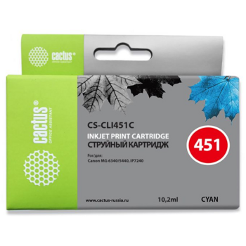 Расходные материалы Cactus CLI-451C Картридж струйный Cactus CS-CLI451C голубой для Canon MG 6340/5440/IP7240 (9,8ml)