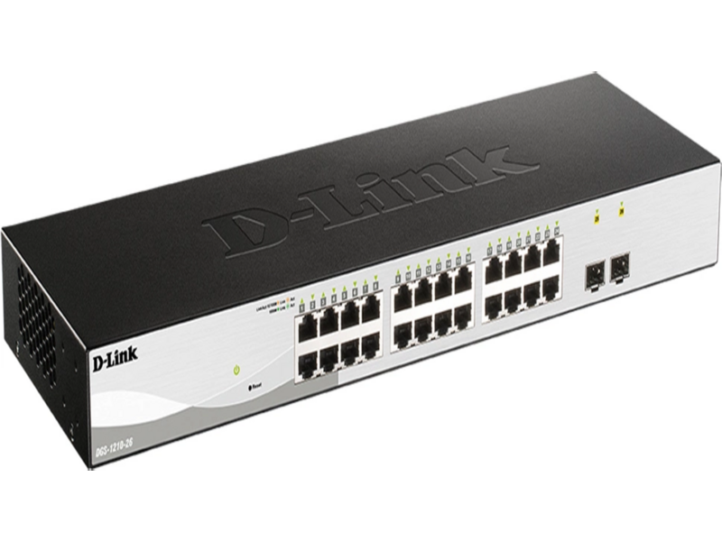 Коммутатор D-Link Управляемый L2 коммутатор, 24x1000Base-T, 2x1000Base-X SFP, защита от статического электричества до 6 кВ, CLI