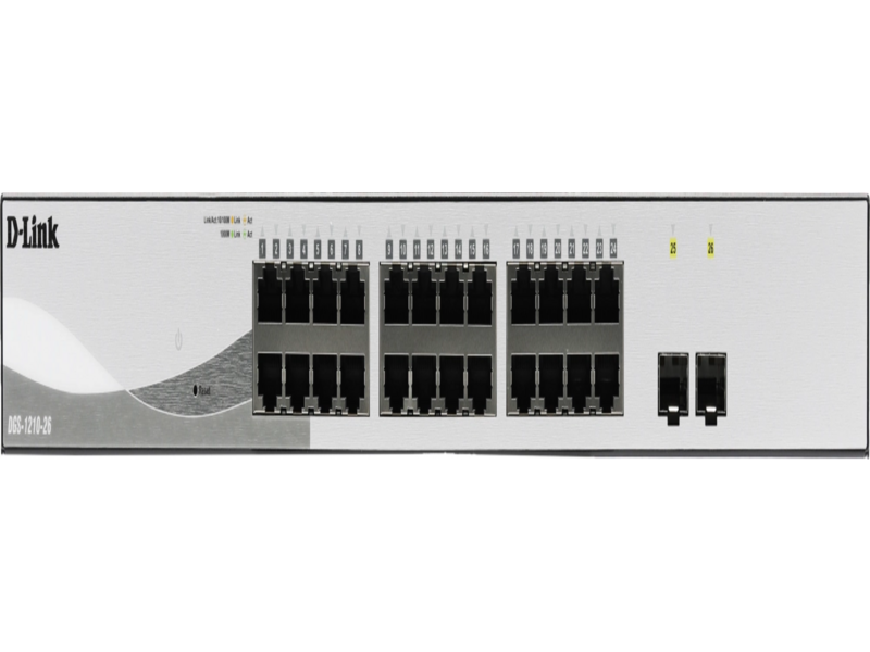 Коммутатор D-Link Управляемый L2 коммутатор, 24x1000Base-T, 2x1000Base-X SFP, защита от статического электричества до 6 кВ, CLI