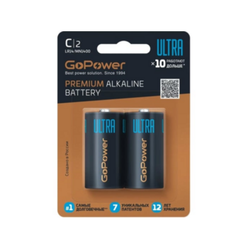 Батарейка Батарейка/ Батарейка GoPower ULTRA LR14 C BL2 Alkaline 1.5V (2/12/192) (2 шт.)
