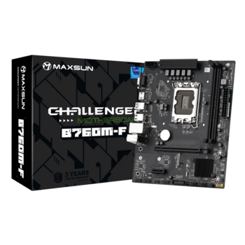 Материнская плата MAXSUN MS-Challenger B760M-F, LGA1700, B760, 2*DDR4, 3*SATA3, M.2, 2*USB 3.2, 4*USB 2.0, 1*PCIEx16, 1*PCIEx1, VGA+HDMI, mATX