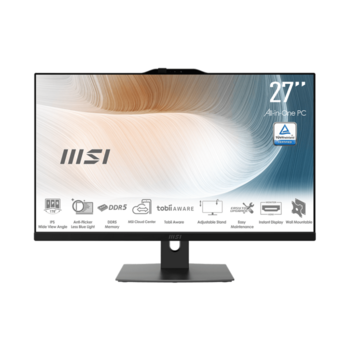 Моноблок Моноблок/ MSI Modern AM272P 1M 27"(1920x1080 (матовый) IPS)/Intel Core 5 120U(Ghz)/8192Mb/256PCISSDGb/noDVD/Int:Intel® Graphics/Cam/BT/WiFi/-/war 1y/7.5kg/Black/DOS + Wireless KB+M