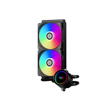 Система охлаждения Система охлаждения/ PCCooler DA240 ARGB BK (270W, 240mm, Black, ARGB/ Fans: 2x120mm, 73.6CFM, -dBA, 1800RPM/ Pump height 55mm, -dBA, 3000RPM, Rad thickness 27mm/ S: 1851, 1700, 1200, 20XX, 115X, AM5, AM4)