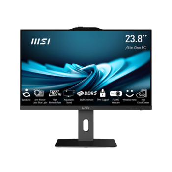 Моноблок Моноблок/ MSI PRO AP242P 14M-851XRU 23.8"(1920x1084 (матовый) IPS)/Intel Core i3 14100(3.5Ghz)/8192Mb/256PCISSDGb/noDVD/Int:Intel UHD Graphics 730/Cam/BT/WiFi/-/war 1y/4.63kg/Black/noOS + Wireless KB+M