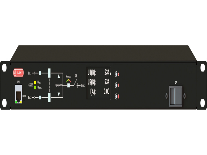 Автомат ввода резерва ELEMY ATS, 1U, 230V, 32А, in (2) Terminal 32А, out (2) Terminal 32А, Display (аналог: AP4424, AP4424A)