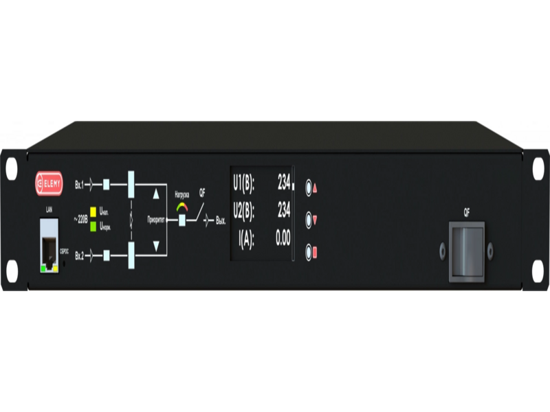 Автомат ввода резерва ELEMY ATS, 1U, 230V, 32А, in (2) Terminal 32А, out (2) Terminal 32А, Display (аналог: AP4424, AP4424A)
