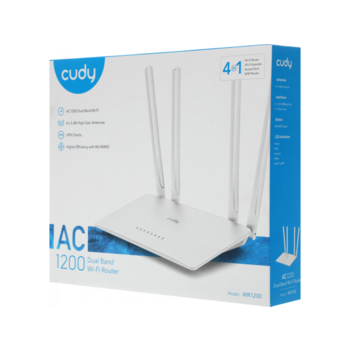 Маршрутизатор Маршрутизатор/ AC1200 Dual Band Wi-Fi Router, Chipset MediaTek, 802.11ac/a/b/g/n, 867Mbps at 5GHz + 300Mbps at 2.4GHz, 5 x10/100Mbps Ports, WiFi router/AP/ Repeater/WISP Mode,4 5dBi fixed antennas, WPA3, Guest network, WPS, DDNS, VPN Client