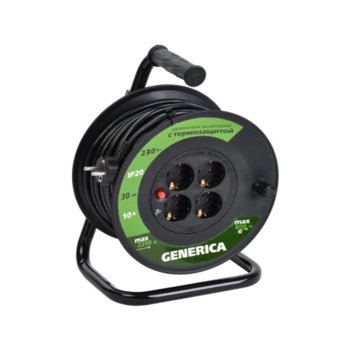 Удлинитель силовой IEK GENERICA УК30 (WKP10-10-04-30-G) 3x1.0кв.мм 4розет. 30м ПВС 10A катушка черный