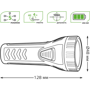 Фонарь ручной Gauss GFL101 черный/зеленый 1Вт лам.:светодиод. (GF101)