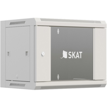 Шкаф коммутационный Бастион SKAT TB-6W660GF-G (4418) настенный 6U 600x600мм пер.дв.стекл металл направл.под винты 60кг серый 500мм 18.8кг 220град. 370мм IP20 сталь укомплектованный