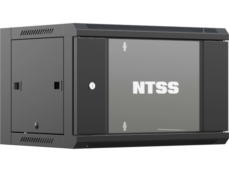 Шкаф коммутационный NTSS NTSS-W6U6045GS-BL настенный 6U 570x450мм пер.дв.стекл 60кг черный 350мм 18кг 220град. 370мм IP20 сталь