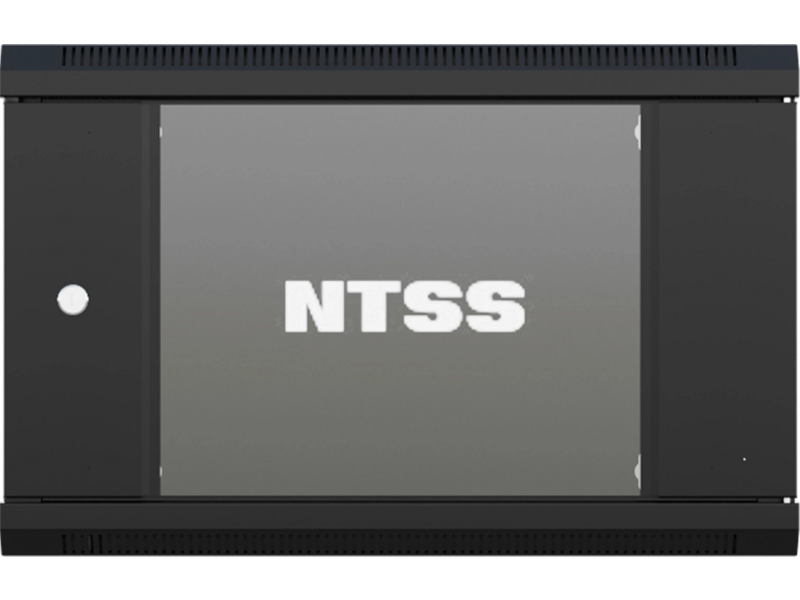 Шкаф коммутационный NTSS NTSS-W6U6045GS-BL настенный 6U 570x450мм пер.дв.стекл 60кг черный 350мм 18кг 220град. 370мм IP20 сталь