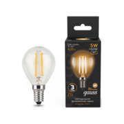 Лампа филам. Gauss Filament 5Вт цок.:E14 свеча 220B св.свеч.бел.теп. (упак.:10шт) (105801105)