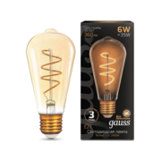 Лампа филам. Gauss Filament ST64 6Вт цок.:E27 эдисон 220B св.свеч.бел.теп. (упак.:10шт) (157802006)