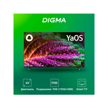 Телевизор LED Digma 43" DM-LED43SBB33 Яндекс.ТВ Frameless Metal черный FULL HD 60Hz DVB-T DVB-T2 DVB-C DVB-S DVB-S2 USB WiFi Smart TV